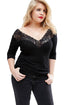 Sexy Plus Off Shoulder V Lace Neckline Spliced Curve 3/4 Sleeve Top